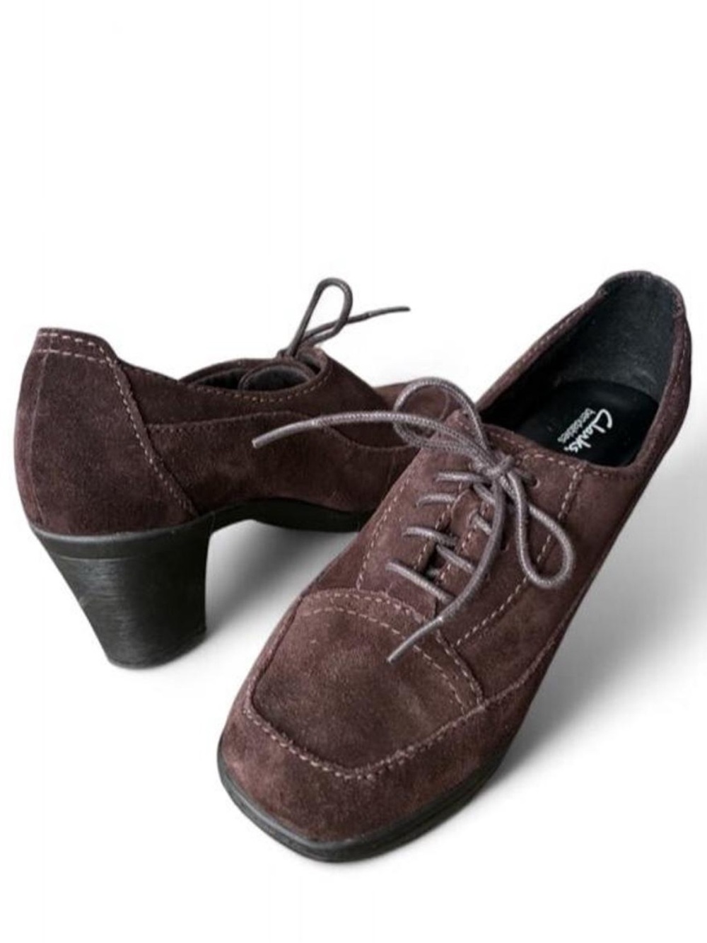 Clarks bendables leather suede oxford lace up heel 6.5 whimsigoth steampunk fall